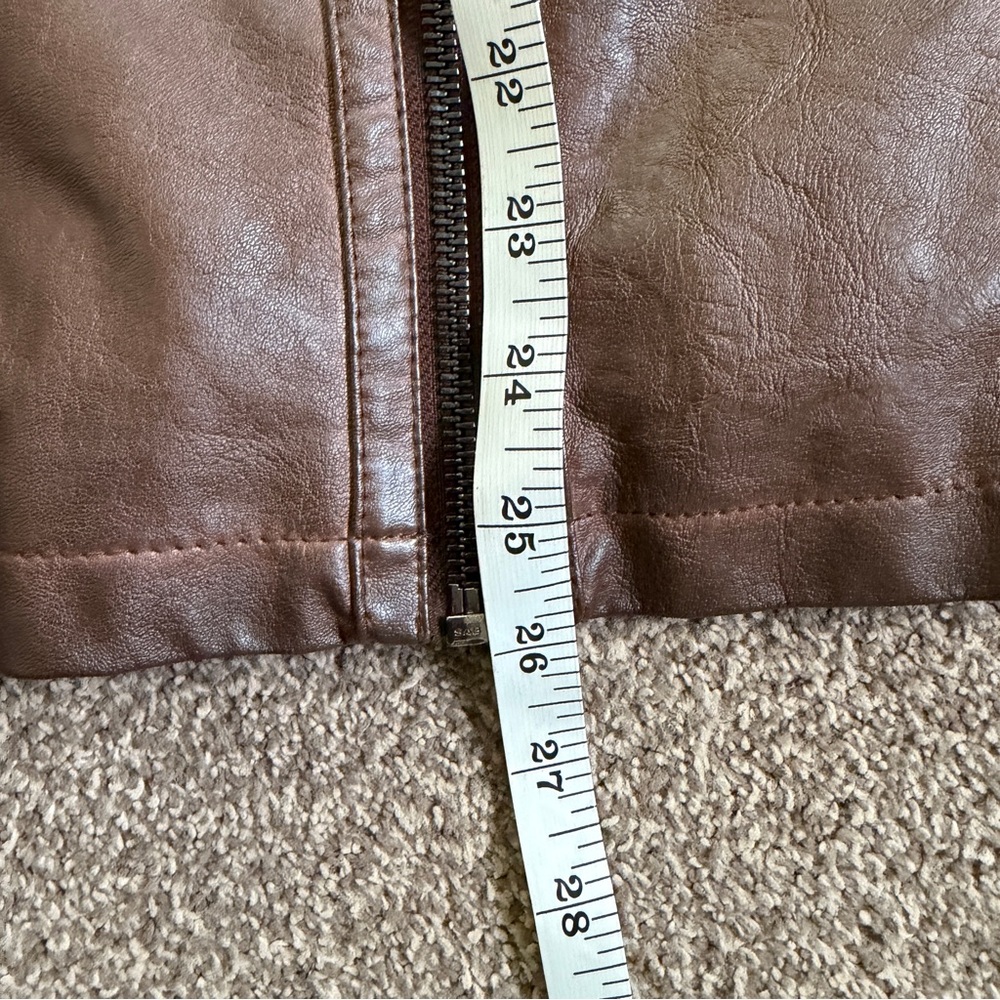 Maurices Vintage Vegan Faux Leather Knit Full Front Zip Jacket Moto Brown L - Picture 7 of 8